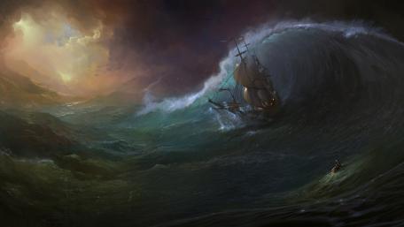 Epic Stormy Seas with a Mighty Vessel wallpaper