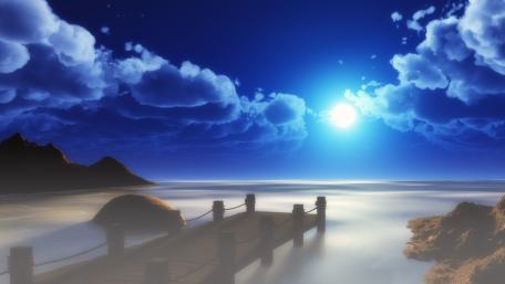 Pier in the moonlight - Fantasy art wallpaper