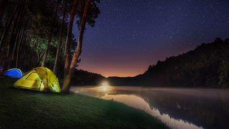 Starry Night Adventure by the River wallpaper