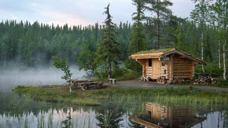Serene Cottage by the Tranquil Lake wallpaper
