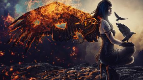 Flaming wing wallpaper