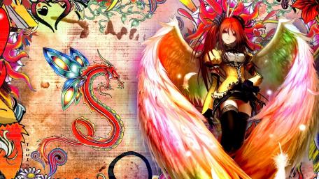 Vibrant Angelic Guardian Amidst Artistic Chaos wallpaper