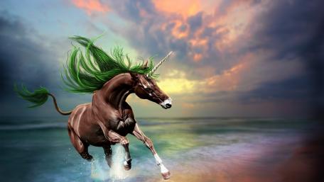 Unicorn with green mane wallpaper