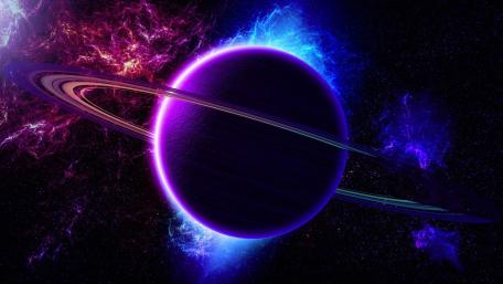 Celestial Ringed Planet in Cosmic Glow wallpaper