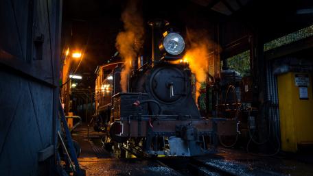 Steam Engine in the Night Workshop wallpaper