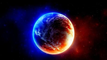 Earth in red and blue lights wallpaper