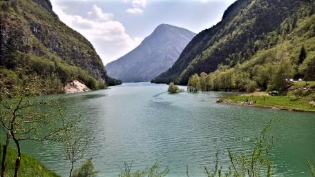 Serene Mountain Lake with Blue Waters and Lush Trees wallpaper