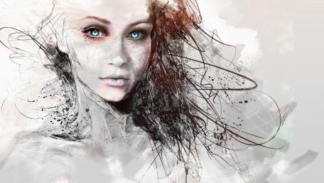 Girl with blue eyes drawing wallpaper