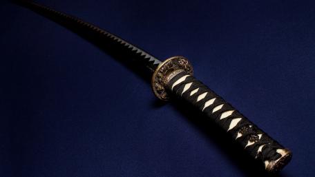 Katana Sword on Dark Blue Background wallpaper