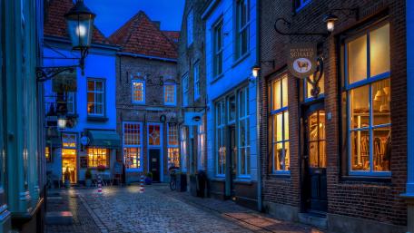 Charming Evening Alley in a Quiet Town wallpaper