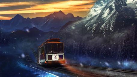 Mountain Tramway to a Snowy Dawn wallpaper