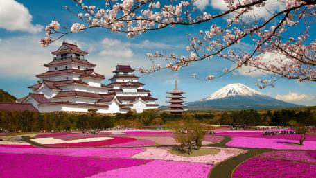 Aizuwakamatsu Castle at spring wallpaper