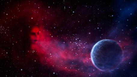 Mystical Face in Celestial Space Scene wallpaper