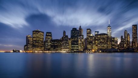 Lower Manhattan Financial District at night wallpaper