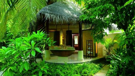 Small patio in the forest wallpaper