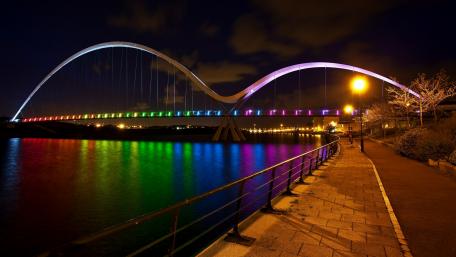 Rainbow colored Infinity Bridge over River Tees wallpaper