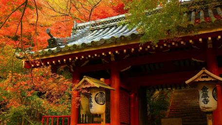 Japanese building in the fall wallpaper