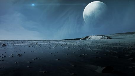 The frozen surface of an alien planet wallpaper