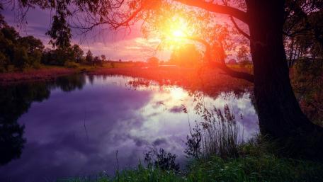 Sunset lake scenery wallpaper