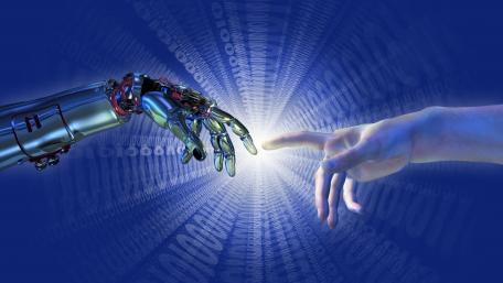 Robotic Hand and Human Connection wallpaper
