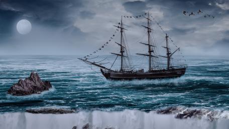 Barque in the moonlight wallpaper