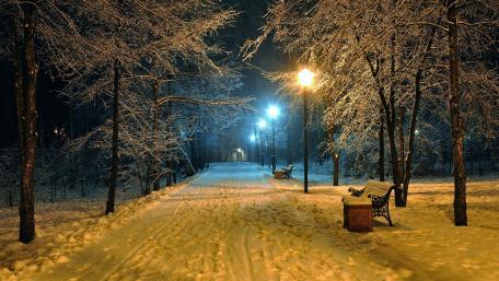 Winter Evening Walkway in the Park wallpaper