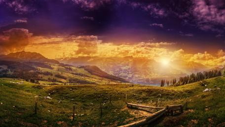 Beautiful landscape at sunset wallpaper