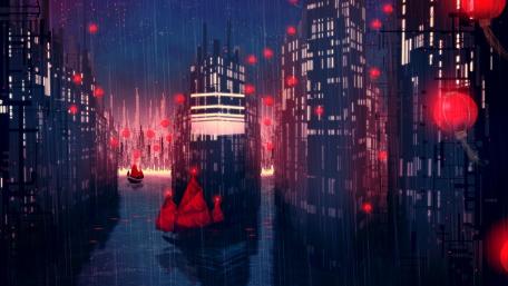 Mystical City of Lanterns in Twilight wallpaper