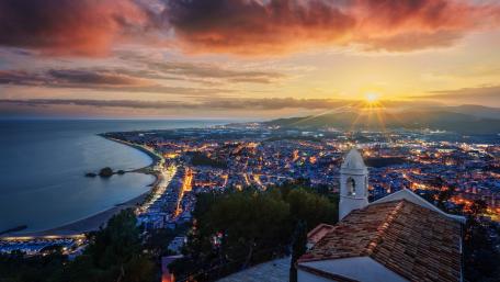 Blanes panorama at sunset (Spain) wallpaper