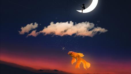 Whimsical Dreams in Moonlit Waters wallpaper