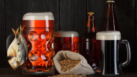 Refreshing Beer Selection in a Rustic Setting wallpaper