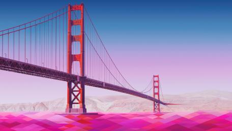 Dreamy Pink Bridge Over a Fantasy Landscape wallpaper