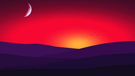 Vibrant Minimalist Sunset with Moon UIView wallpaper