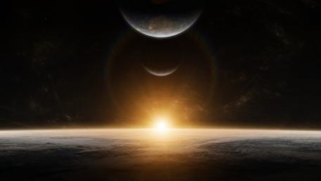 Cosmic Dawn Over Celestial Planets wallpaper