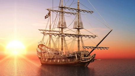Majestic Tall Ship at Sunset wallpaper
