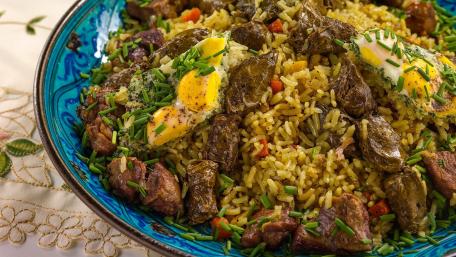 Savory Feast of Rice and Meat Delights wallpaper