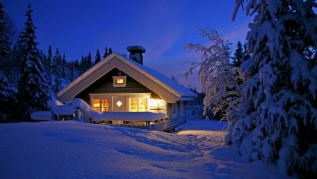 Winter Wonderland Log Cabin Retreat wallpaper