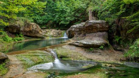 Fabulous waterfall in the green forest wallpaper