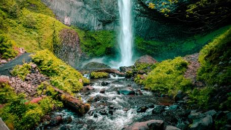 Waterfall and flowing stream wallpaper