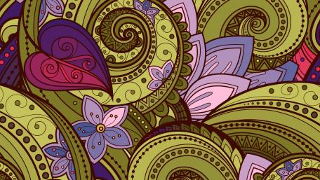 Psychedelic Leaf Patterns in Retro Design wallpaper
