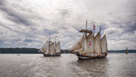 Sailing Vessels on a Tranquil Sea wallpaper