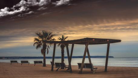 Seaside benches wallpaper