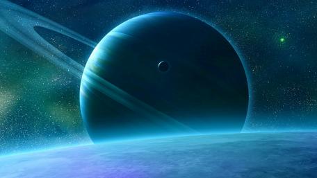 A ringed planet and its moon wallpaper
