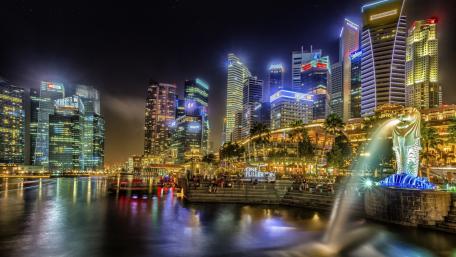 Merlion Park at night, Singapore wallpaper