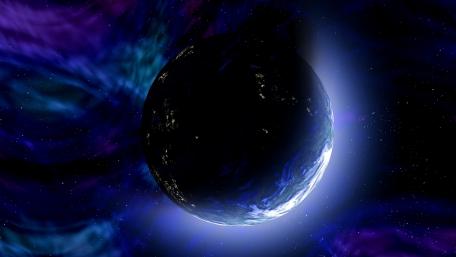 Mystic Blue Planet Amidst Cosmic Veils wallpaper