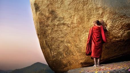 Sacred Reflections on a Golden Cliff wallpaper