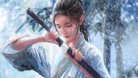 Japanese women with katana wallpaper