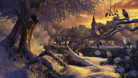 Winter landscape painting wallpaper