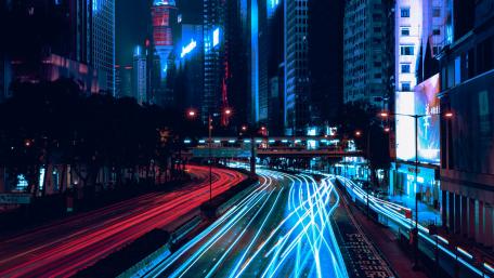 Red and blue light trails wallpaper