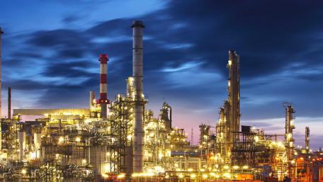 Industrial Skyline at Dusk Glow of Energy Production wallpaper